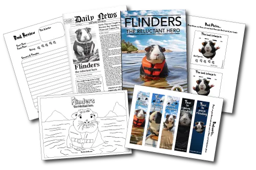 The free Flinders activity pack: colouring pages, bookmarks, bookplates, a reading diary and posters